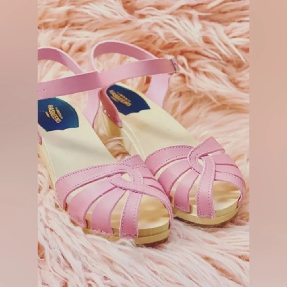 Swedish Hasbeens Pink Cross Strap Debutant Sandal - Picture 1 of 6